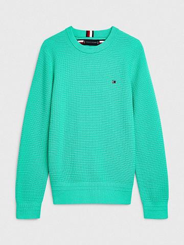 Fiú Tommy Hilfiger Organic Pamut Structured Pulóverek Zöld | HU 2198JPQ